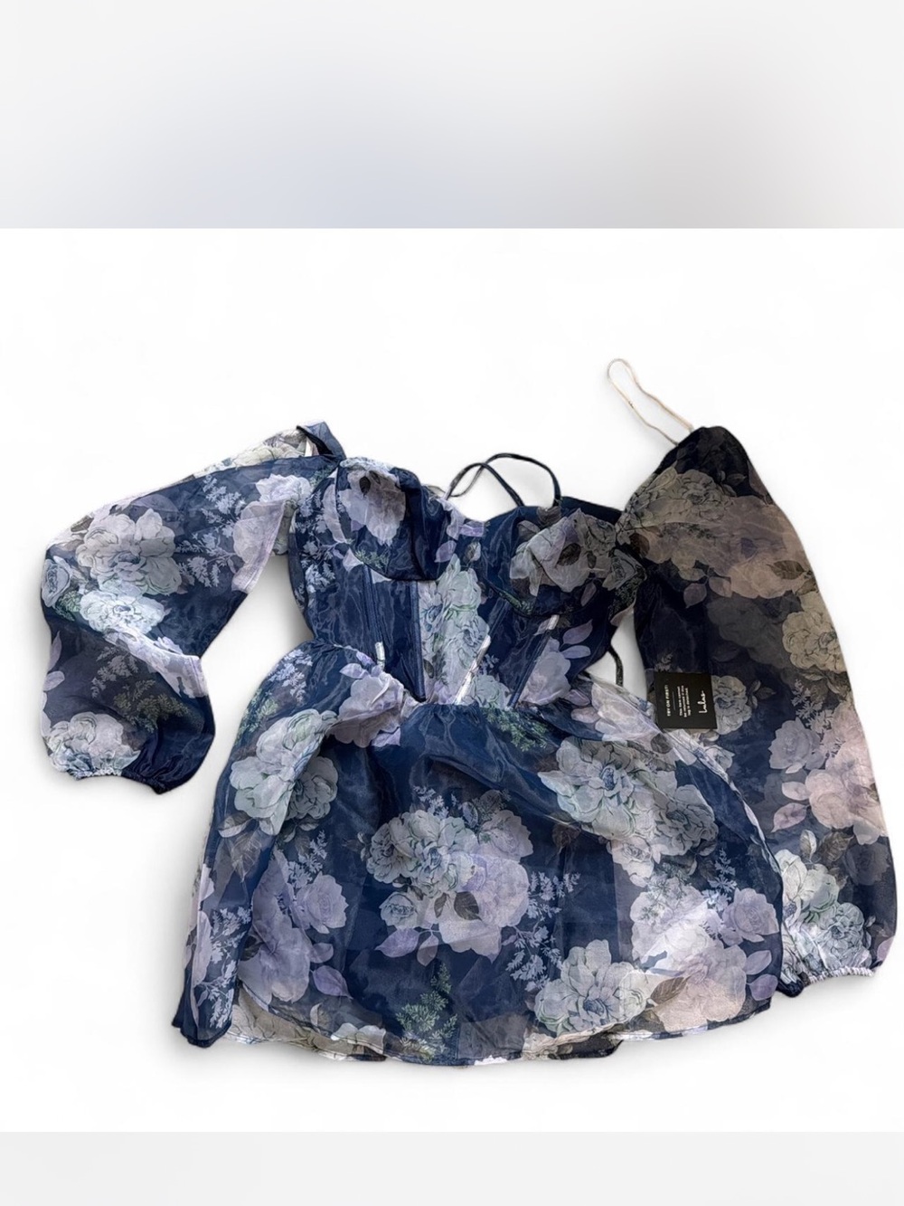 Lulus NWT Floral loral Blue Dress with Sleeves